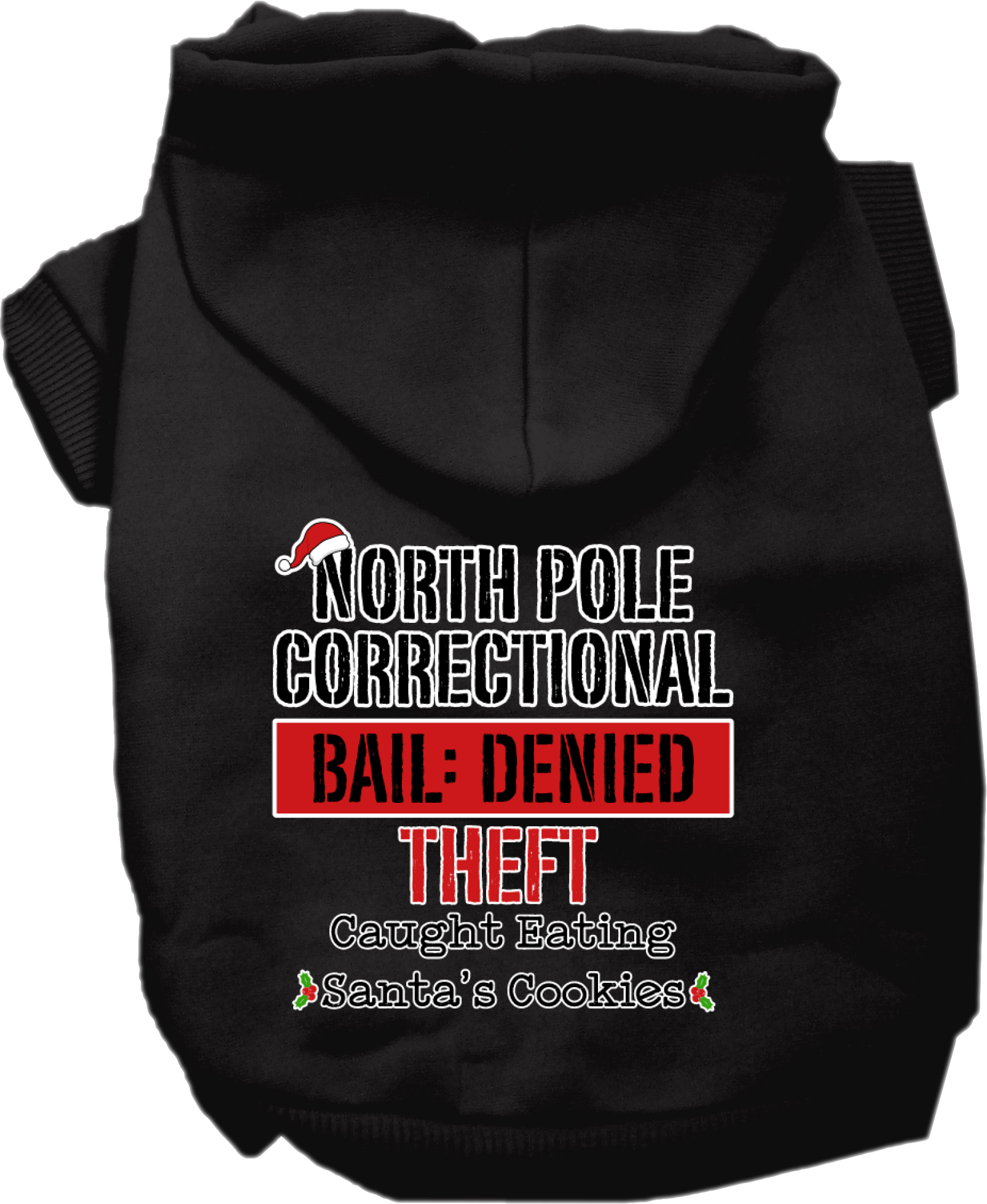 North Pole Correctional Screen Print Dog Hoodie Black Size XXXL